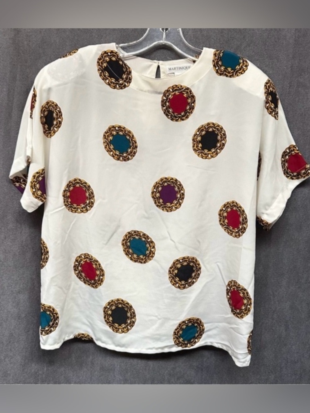Vintage chain print blouse top shirt women’s 80s size medium barocco